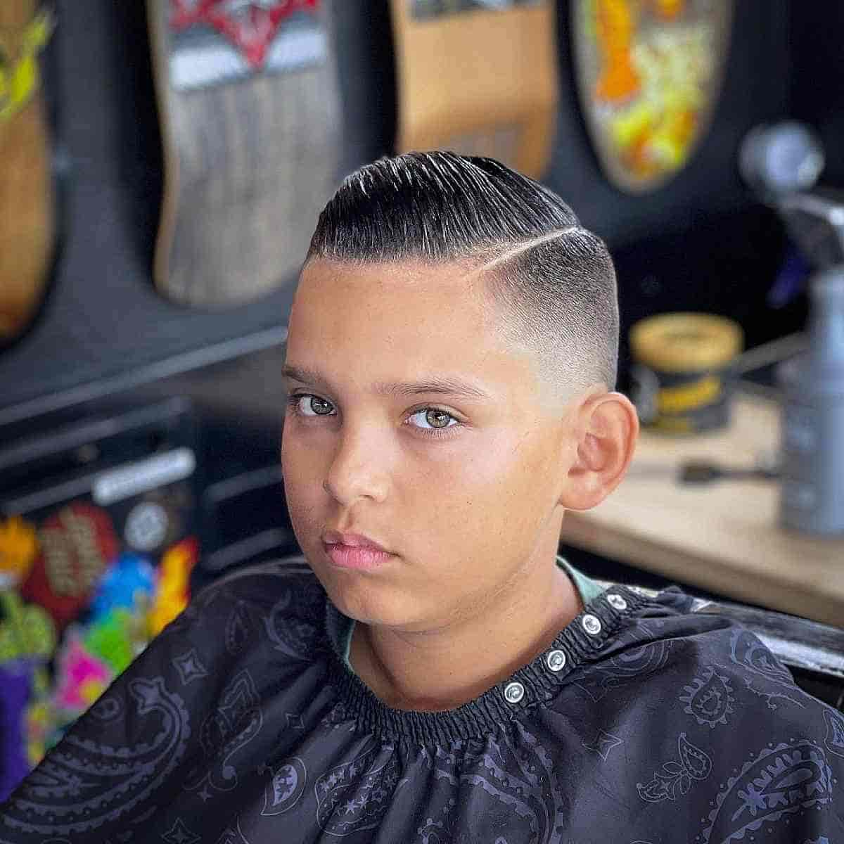 Slicked Back Style with a Side Part hair style for kids