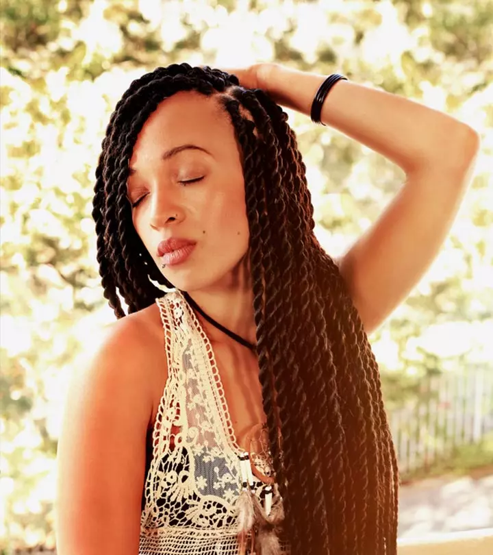 A lady showing her Marley Twists