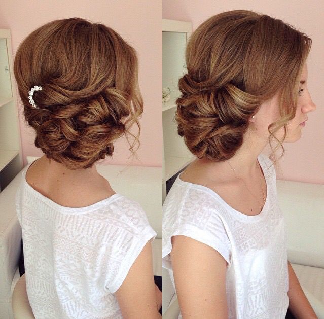 a back and side view of Side Swept Chignon