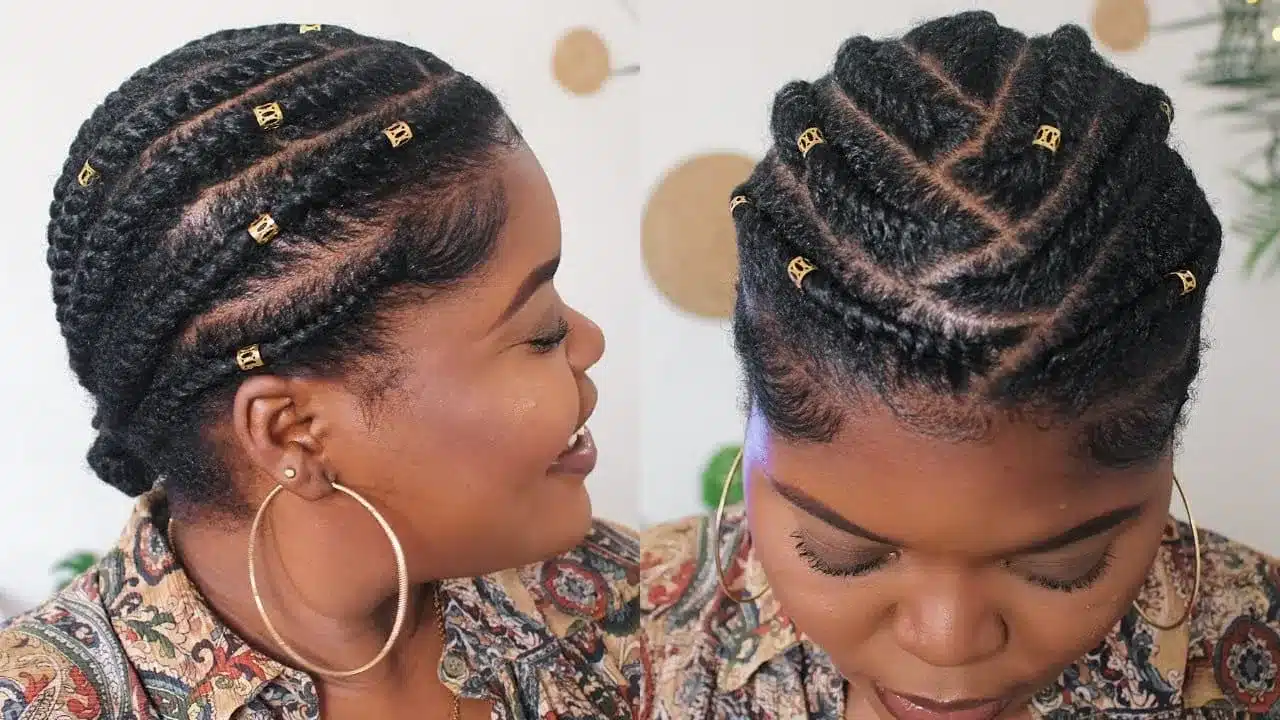 a black women with flat twisted hair style side and top view