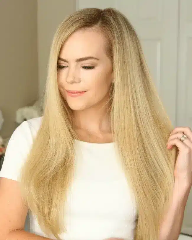 a lady with golden hair and Straight Blow Dry