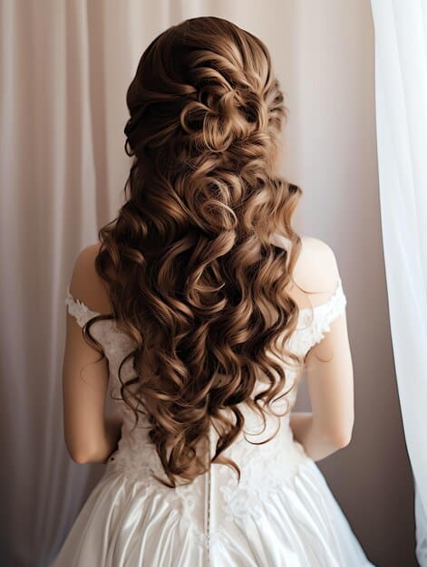 long hair cascading curls wedding hairstyle