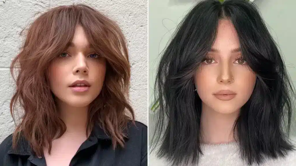 two ladies with long hair and curtain bangs