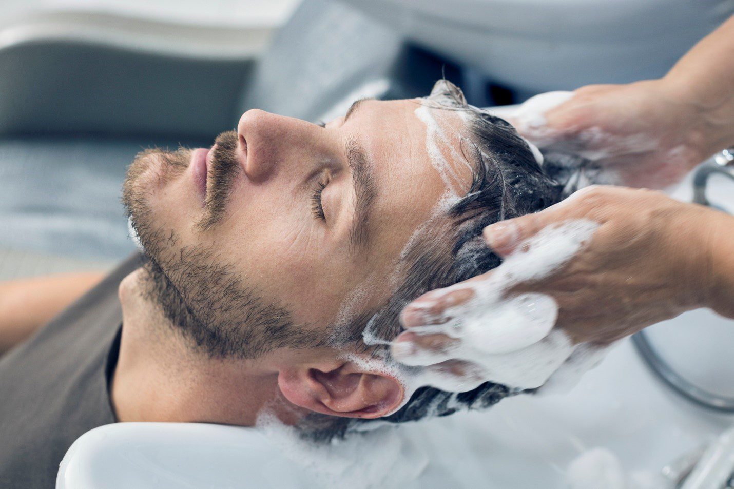 men washing hair