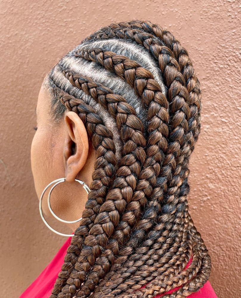 Afro,Hair,Braided,Into,A,Cornrow,Hairstyle,With,Brown,And