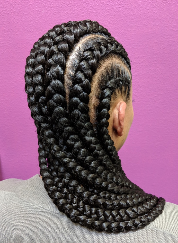 Afro,Hair,Braided,In,A,Cornrow,Hairstyle,Using,Synthetic,Hair